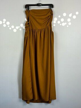 B FYNE Strapless Maxi Dress French Crepe Ruched Slit Size L NWT